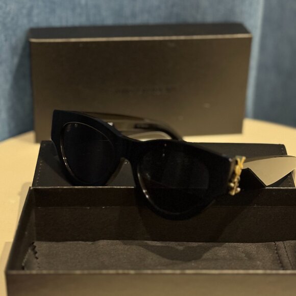 Saint Laurent Black Cat Eye Sunglasses Gold YSL Detail main image 9